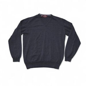 Hickey Freeman 100% Extra Fine Merino Wool V-Neck‎ Pullover Sweater Grey Men's M